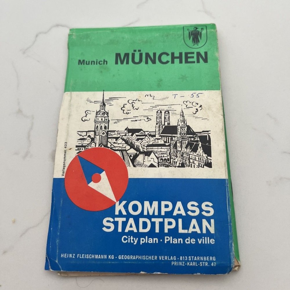 1978 VINTAGE ROAD CITY MAP MUNICH München Germany Street Auto Travel Guide Plan